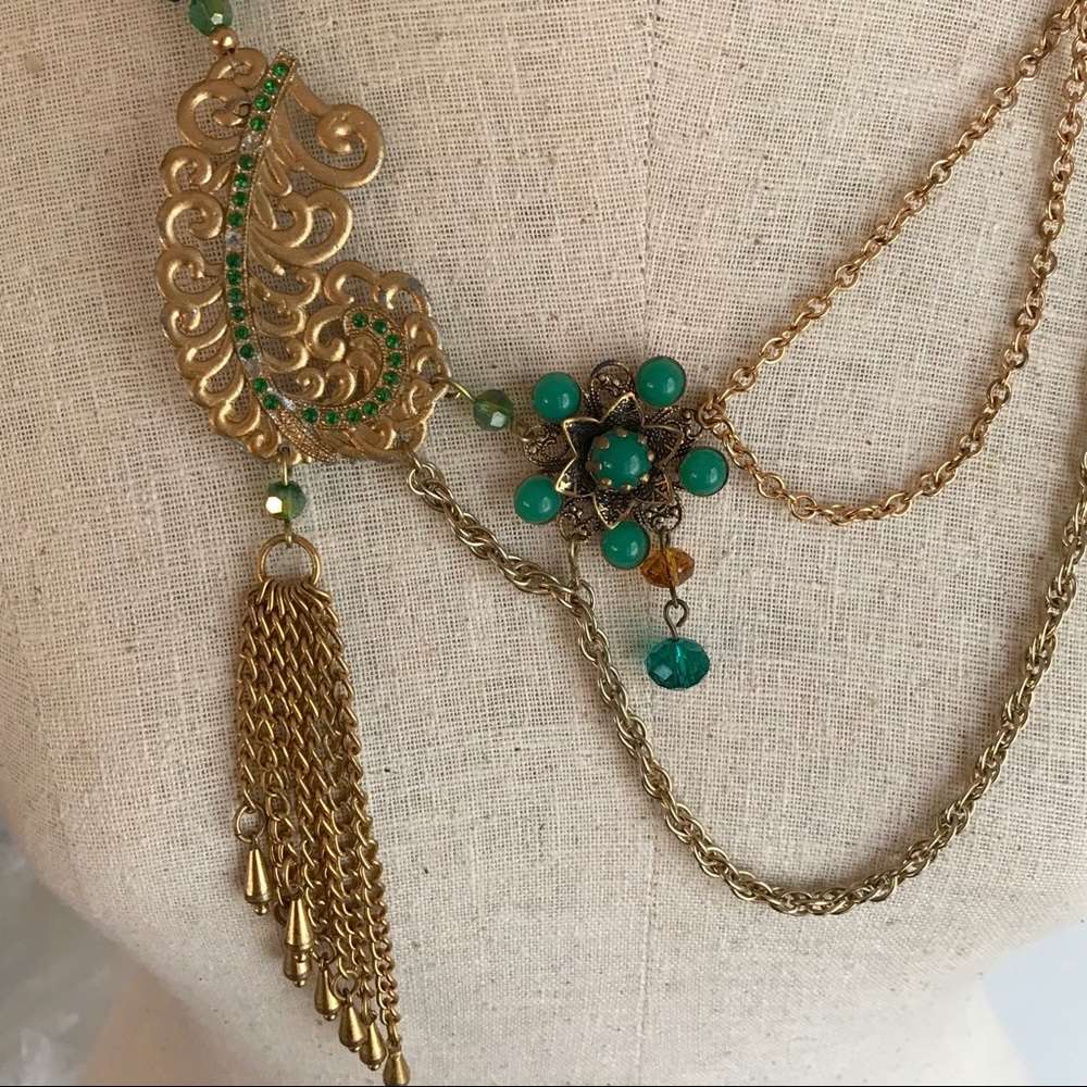 Statement Necklace Handmade Boho Beaded Paisley - Picture 3 of 8